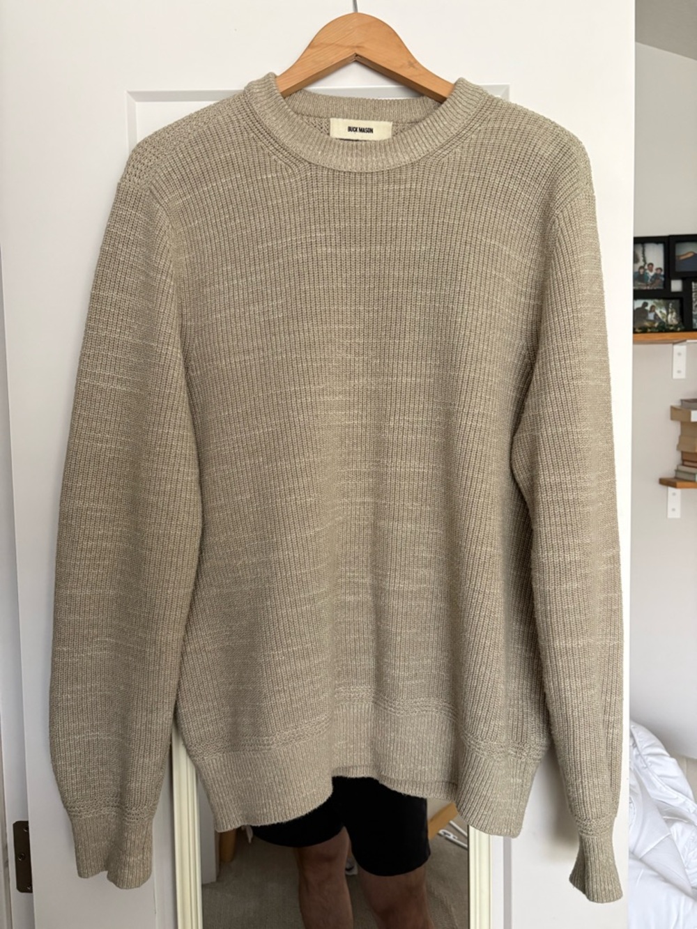 Buck Mason Men's Crewneck Sweater in Light Beige